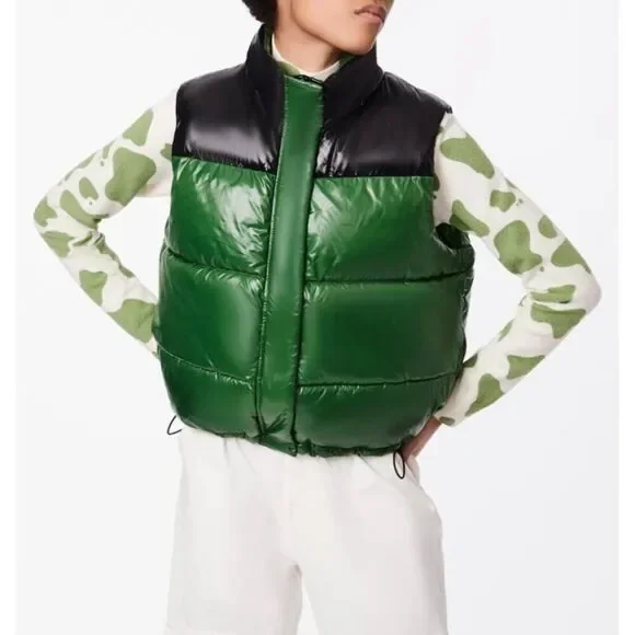 Bernie Bernardo Color Block Puffer Vest Green Black Women's Size Medium NWT - Picture 12 of 13